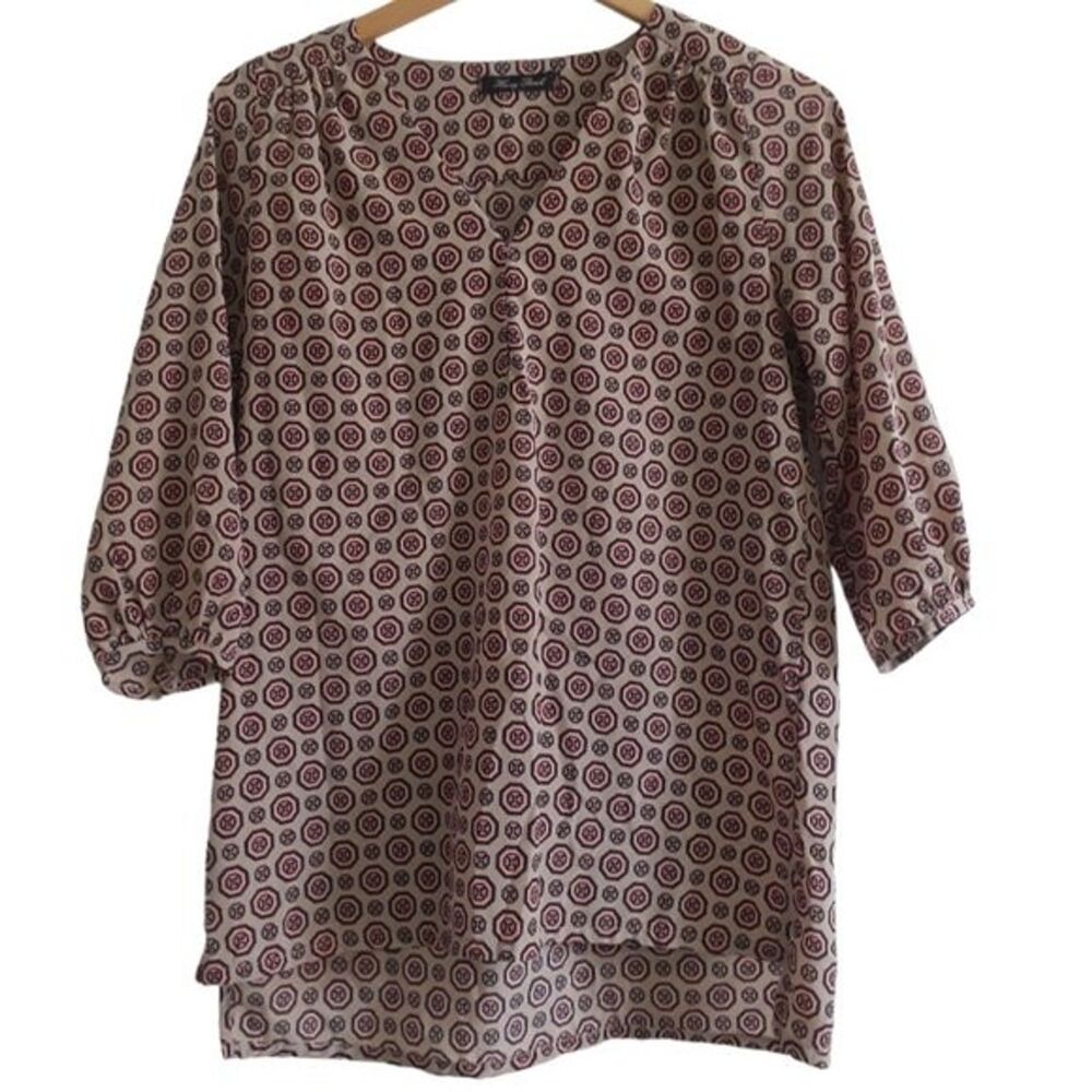 Honey Punch Blouse Multicolor V-Neck Quarter Sleeve Lightweight  Tunic Top Small